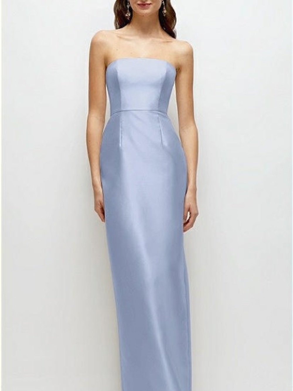 Alfred Sung D877 Sky Blue Strapless Satin Column Bridesmaid Gown Size 6